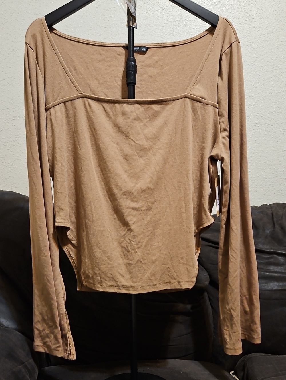 SHEIN Camel Brown Long Sleeve Square Neck Top